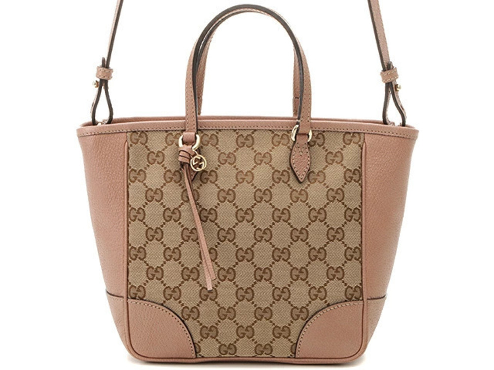 Gucci Brie Top Handle Bag Canvas Leather Beige Cream Pink